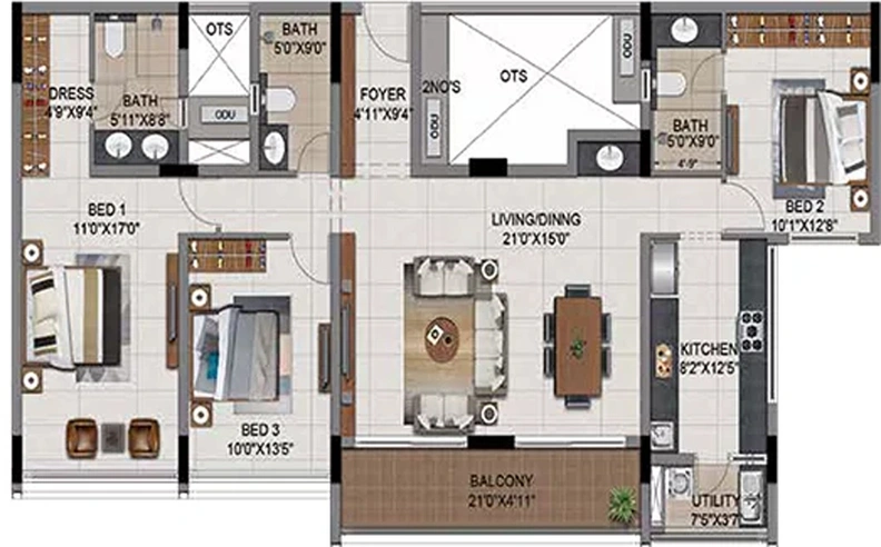 3 BHK Flat in Casagrand Millenia in Mogappair, Chennai - Image 806234