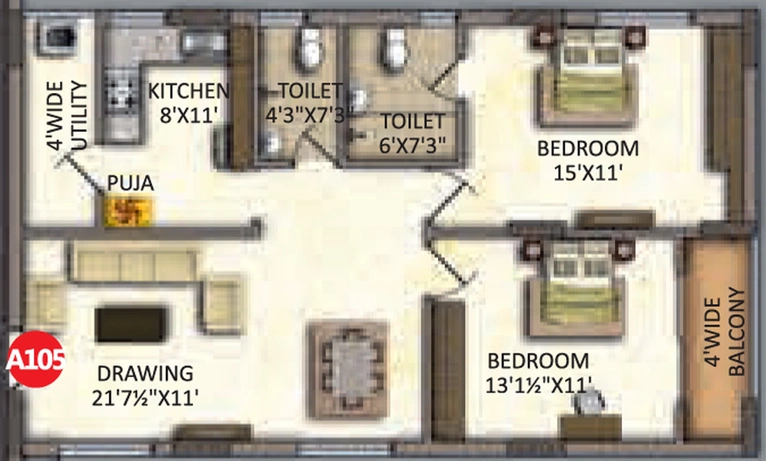 2 BHK Flat in RV Uddiipta in Karmanghat, Hyderabad - Image 806270