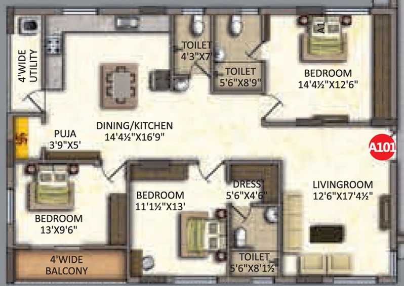 3 BHK Flat in RV Uddiipta in Karmanghat, Hyderabad - Image 806273