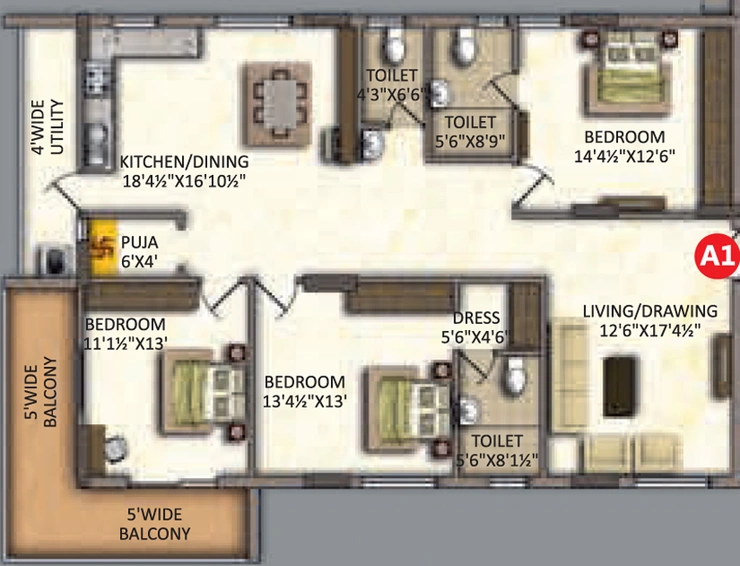3 BHK Flat in RV Uddiipta in Karmanghat, Hyderabad - Image 806274
