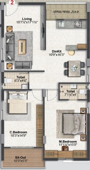 2 BHK Flat in Saanvi Advaitha Homes in Narsingi, Hyderabad - Image 806282