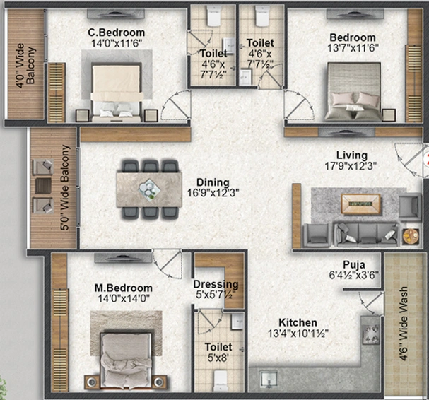 3 BHK Flat in Saanvi Athena Homes in Manikonda, Hyderabad - Image 806286