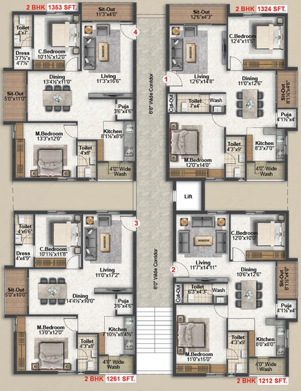 Floor Plan of Saanvi Aurelia Homes in Narsingi, Hyderabad - Image 137207