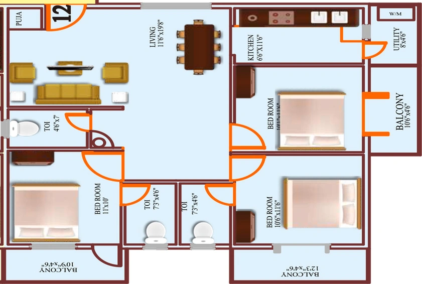 3 BHK Flat in SMR Crystal in JP Nagar Phase 8, Bangalore - Image 806347
