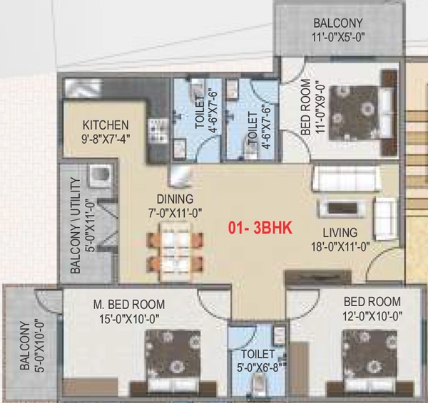 3 BHK Flat in Sashank Aavaas in Yelahanka, Bangalore - Image 806427