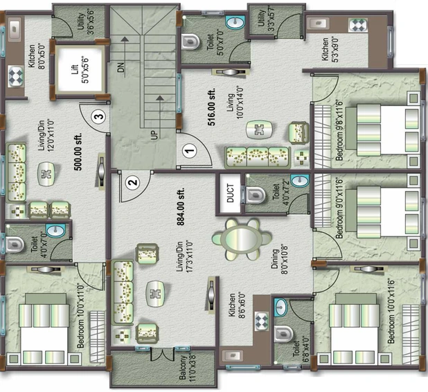 Floor Plan of Husaini Blossoms in JP Nagar, Bangalore - Image 137698
