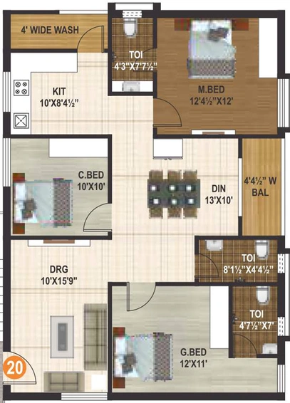 3 BHK Flat in Suvelas Sai Sukhdhaam in Miyapur, Hyderabad - Image 806523