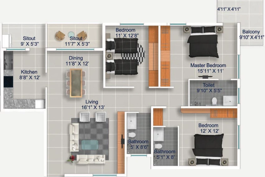 3 BHK Flat in Cumins Genesis in Horamavu, Bangalore - Image 807498