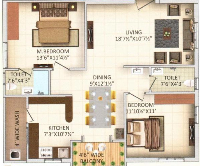 2 BHK Flat in Sunshine Green Woods in Hafeezpet, Hyderabad - Image 806727