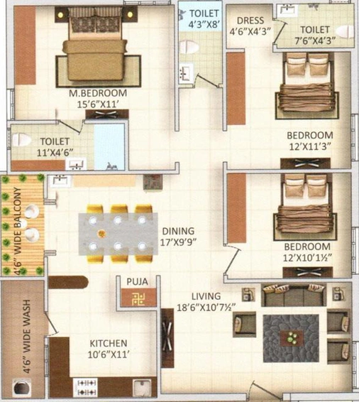 3 BHK Flat in Sunshine Green Woods in Hafeezpet, Hyderabad - Image 806728