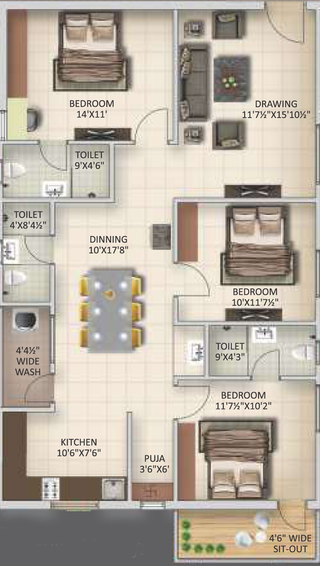3 BHK Flat in Sunshine LA Grand in Narsingi, Hyderabad - Image 806746