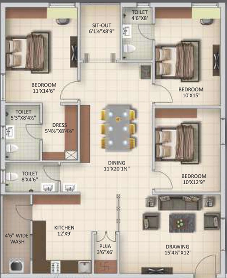3 BHK Flat in Sunshine LA Grand in Narsingi, Hyderabad - Image 806747