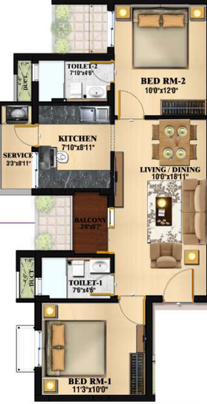 2 BHK Flat in Kalpataru Royale in Medavakkam, Chennai - Image 806862
