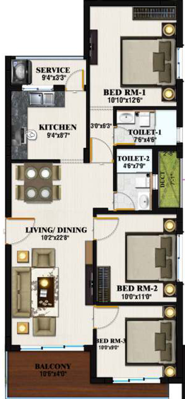 3 BHK Flat in Kalpataru Royale in Medavakkam, Chennai - Image 806863