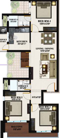 3 BHK Flat in Kalpataru Royale in Medavakkam, Chennai - Image 806864