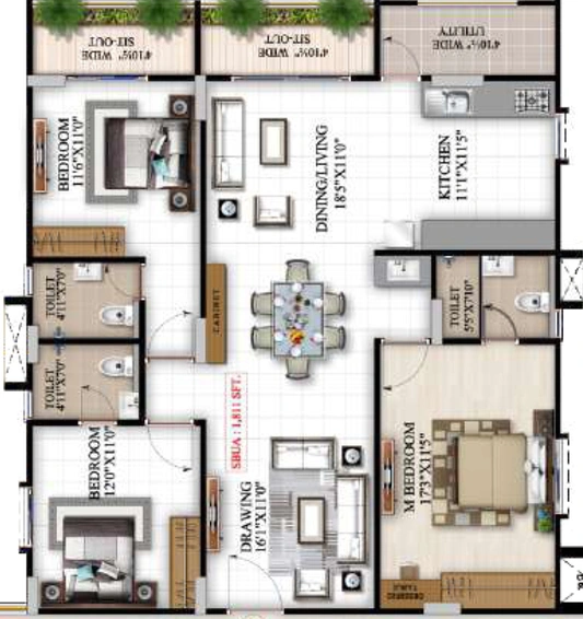 3 BHK Flat in Sita Exotica in Kompally, Hyderabad - Image 806930