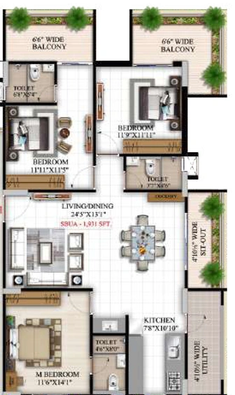 3 BHK Flat in Sita Exotica in Kompally, Hyderabad - Image 806931