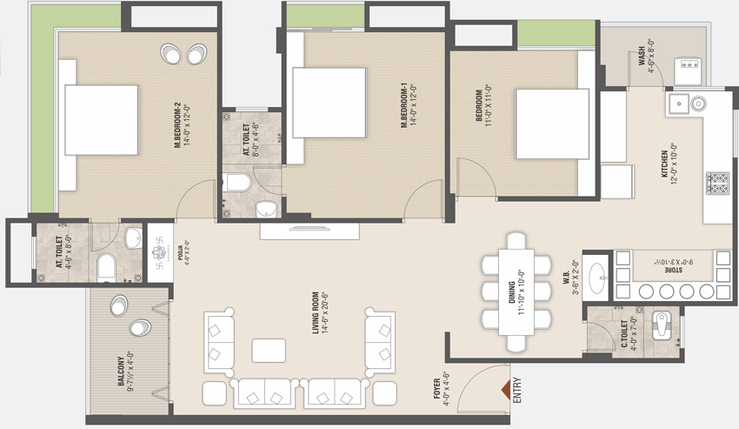 3 BHK Flat in Nilima Solitaire Avenue in Vesu, Surat - Image 663102