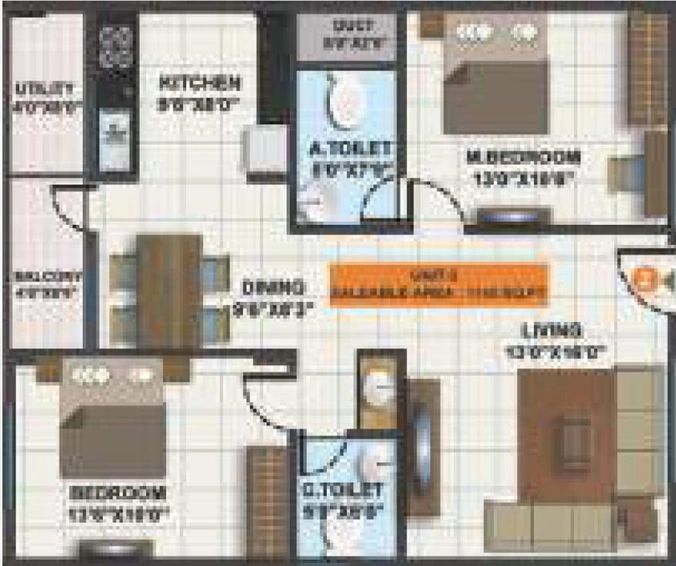 2 BHK Flat in Neeladri Deo Bliss in Whitefield, Bangalore - Image 806943