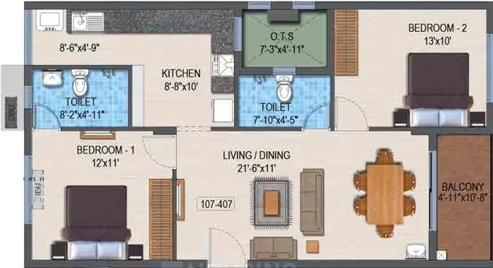 2 BHK Flat in Marutham Breeze in Tambaram, Chennai - Image 807132