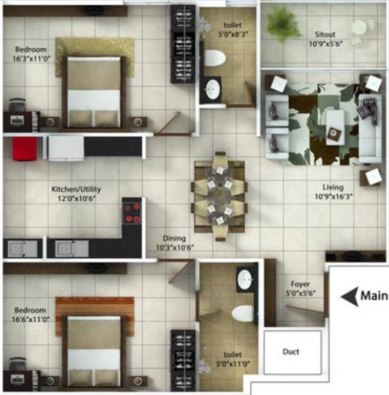 2 BHK Flat in Gitanjali Aristocracy in Whitefield, Bangalore - Image 807140