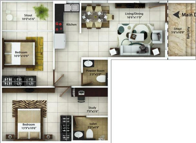 2 BHK Flat in Gitanjali Aristocracy in Whitefield, Bangalore - Image 807139