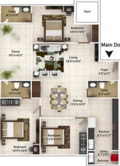3 BHK Flat in Gitanjali Aristocracy in Whitefield, Bangalore - Image 807142