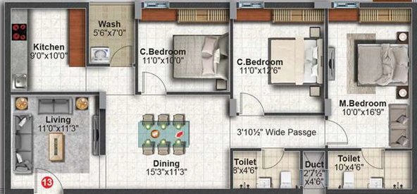 3 BHK Flat in Aravind Balaji Divine in Kompally, Hyderabad - Image 807295