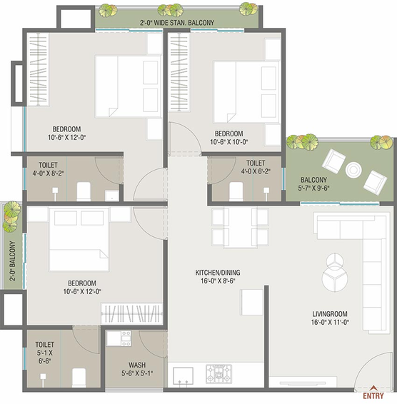 3 BHK Flat in Shree Hari Darshan Sky in Chhani, Vadodara - Image 663745