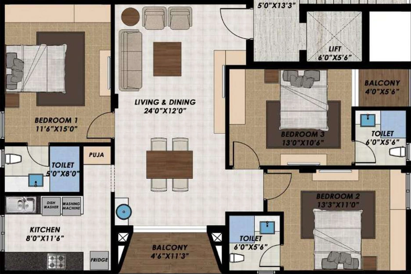 3 BHK Flat in Honour Falcon Eyrie in Besant Nagar, Chennai - Image 807371