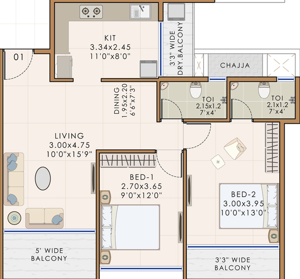 2 BHK Flat in Pote Pallacio in Kharghar, Navi Mumbai - Image 807486