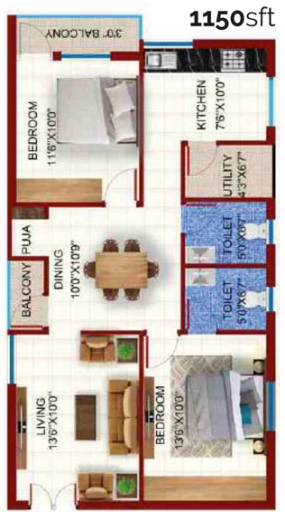 2 BHK Flat in Aadyas Vidhatri in Bowrampet, Hyderabad - Image 807642