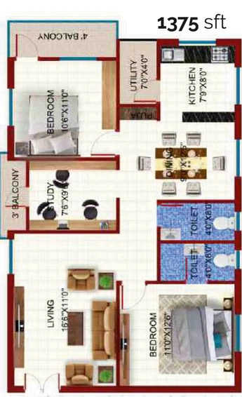 2 BHK Flat in Aadyas Vidhatri in Bowrampet, Hyderabad - Image 807643