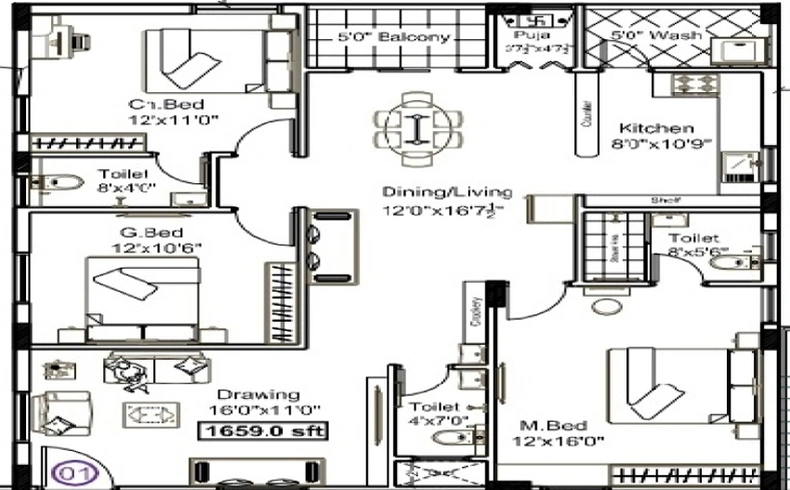 3 BHK Flat in Gayathri Naiomi in Nizampet, Hyderabad - Image 807725
