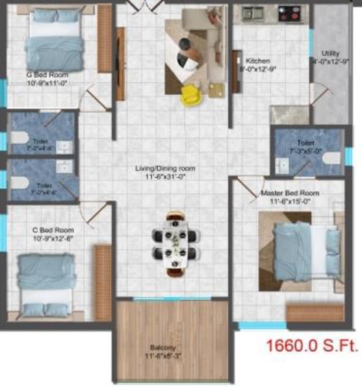 3 BHK Flat in Gruhitha Lavender Sky in Kollur, Hyderabad - Image 807856