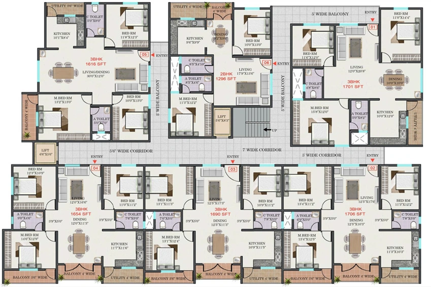 Floor Plan of R Mountrose Apartment in JP Nagar, Bangalore - Image 143120