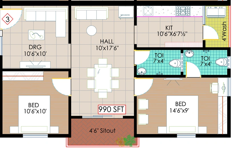 2 BHK Flat in Nestcon Coral in Kanajiguda, Hyderabad - Image 807939