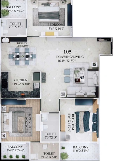 3 BHK Flat in Parth Crown in Mansarovar, Jaipur - Image 808026