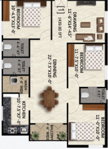 3 BHK Flat in Nestcon Chintala Residency in Alwal, Hyderabad - Image 808039
