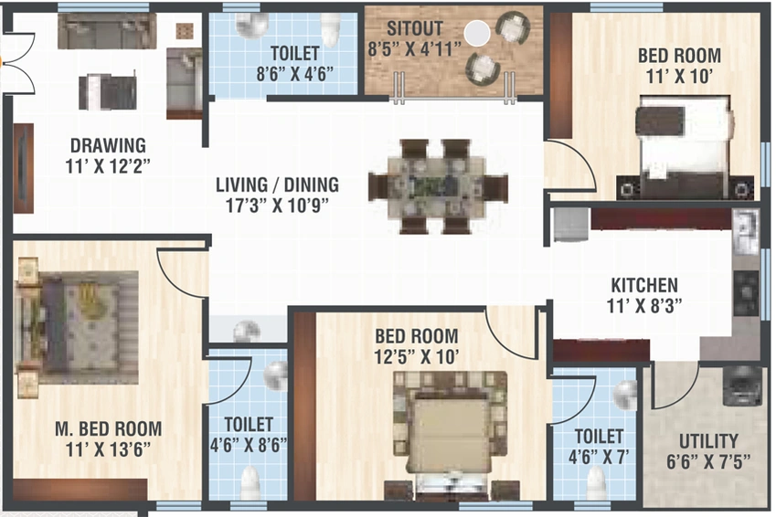 3 BHK Flat in Aishwarya GPR Residency in Uppal, Hyderabad - Image 808267