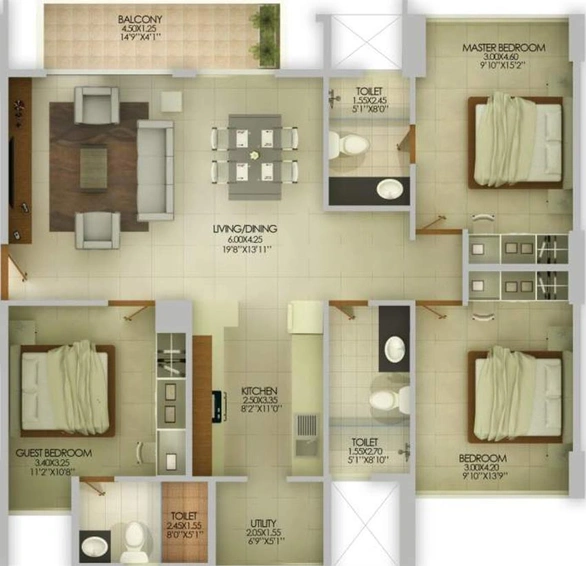 3 BHK Flat in Pramuk Aqua Heights in Electronic City, Bangalore - Image 808297