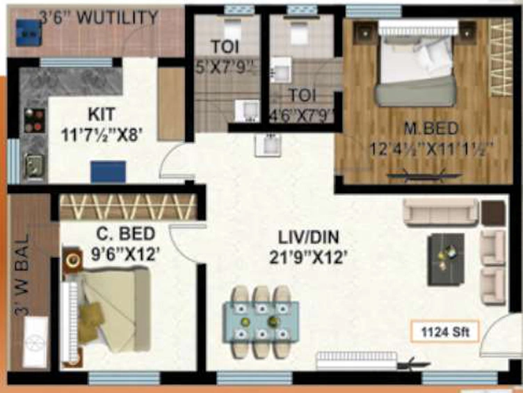 2 BHK Flat in Ashraya KVR Ashraya Awas in LB Nagar, Hyderabad - Image 808306