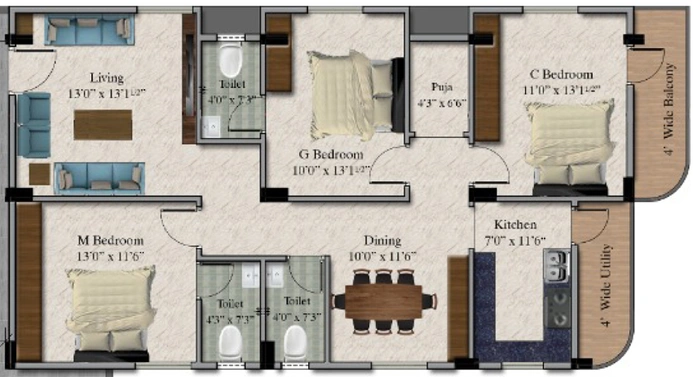 3 BHK Flat in PSR Jewel Park in Ameenpur, Hyderabad - Image 808373