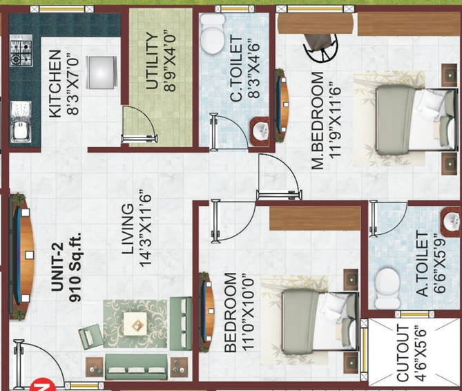 2 BHK Flat in LS Sony in HSR Layout, Bangalore - Image 808492