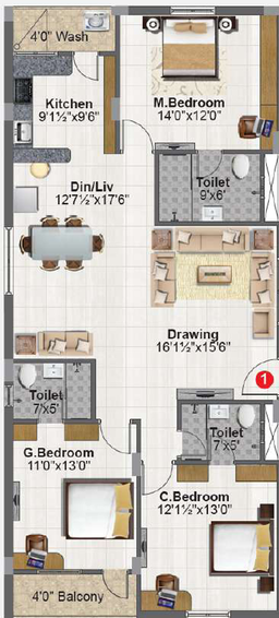 3 BHK Flat in Mythri Infra Ventures in Habsiguda, Hyderabad - Image 808547