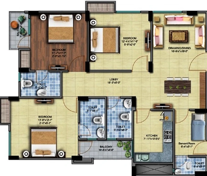 3 BHK Flat in Shreenath Square Arcade in Ajmer Road, Jaipur - Image 808869