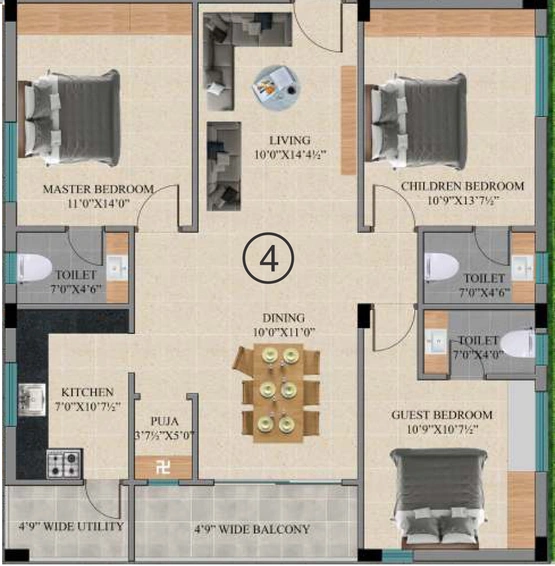 3 BHK Flat in Saishakti Symphony in Bandlaguda Jagir, Hyderabad - Image 808936
