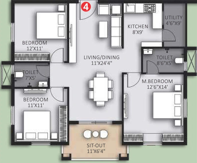 3 BHK Flat in Highrise Forest Edge in BN Reddy Nagar, Hyderabad - Image 808953