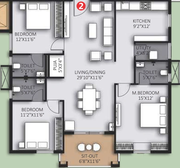 3 BHK Flat in Highrise Forest Edge in BN Reddy Nagar, Hyderabad - Image 808955