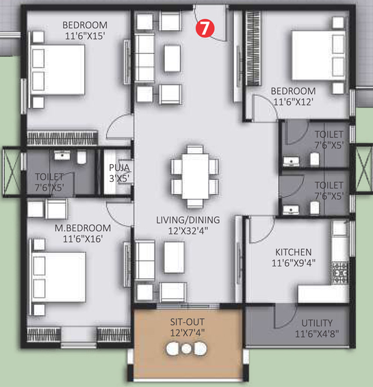3 BHK Flat in Highrise Forest Edge in BN Reddy Nagar, Hyderabad - Image 808956
